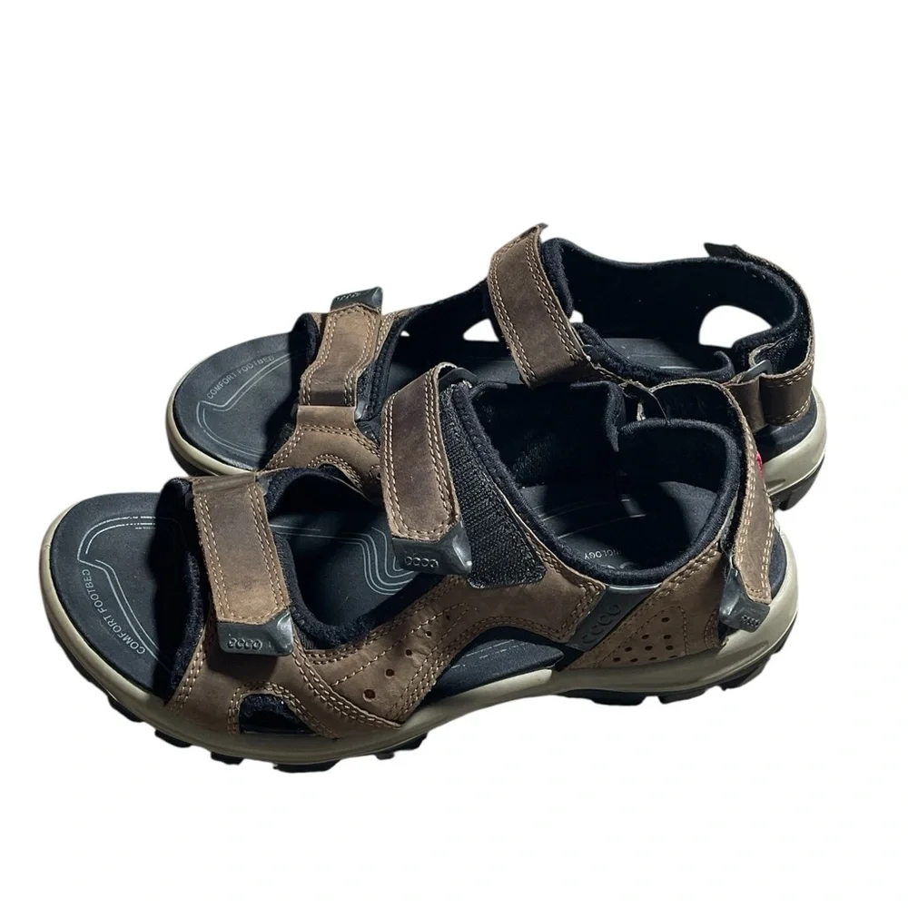 F3- ECCO Men's Black and Brown Sandals (44) US- 10/10.5